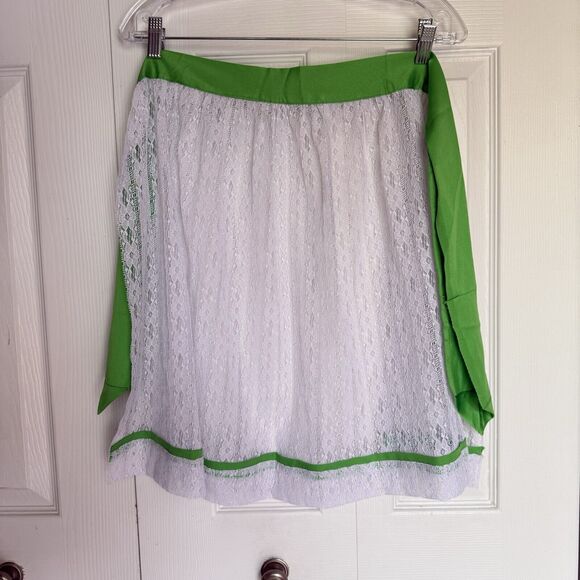 VINTAGE APRON LACE WHITE END GREEN COLOR - Picture 2 of 12